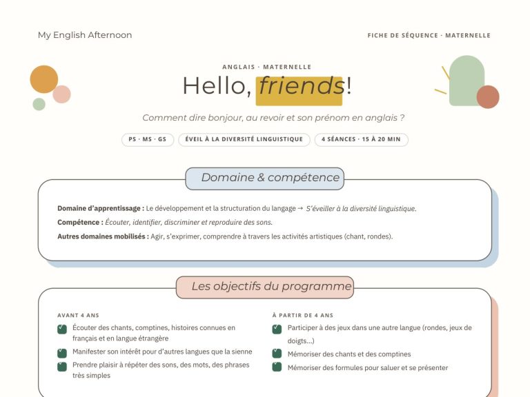 Couverture de la séquence Hello, friends! pour la maternelle