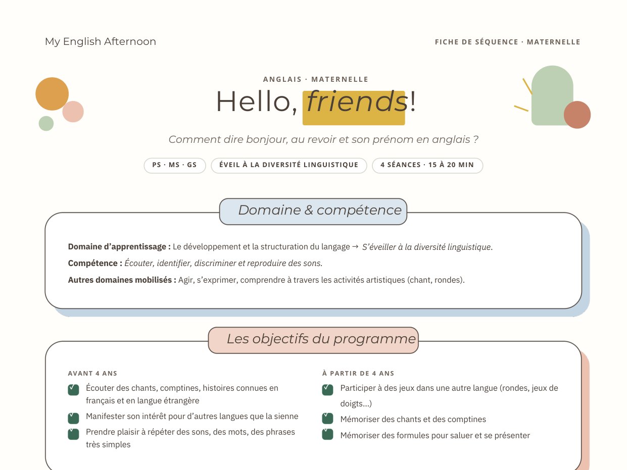 Couverture de la séquence Hello, friends! pour la maternelle
